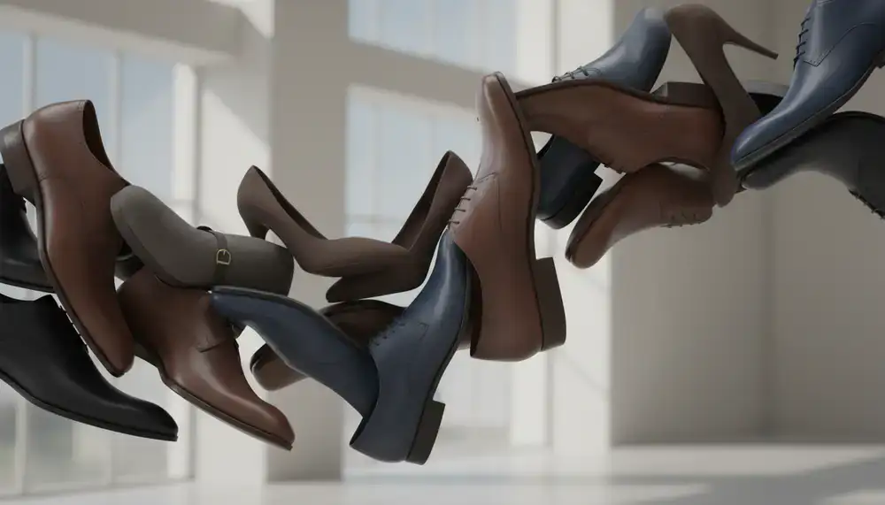 Abstract arrangement of premium leather shoes